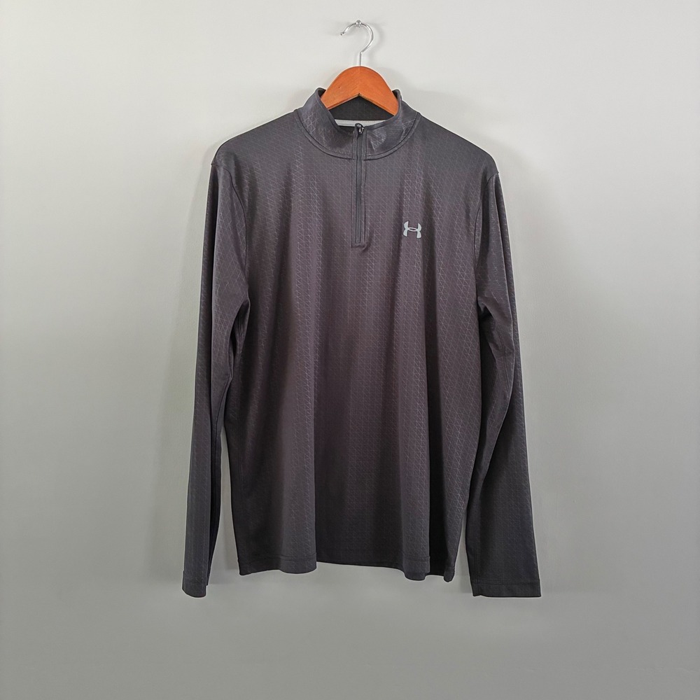 Under Armour Pullover L Black Quarter Zip Geometric Grid Performance Top Sporty